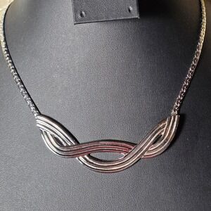 Vintage Monet Silver-Tone Braided Woven Chain Necklace 18"